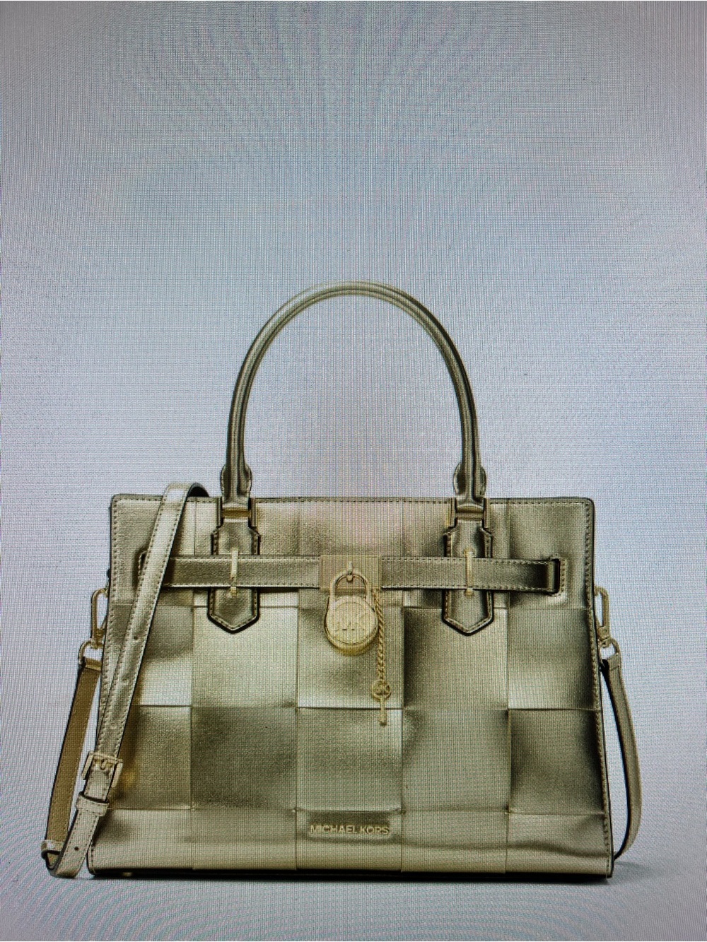 Michael Kors Metallic Gold Woven Leather Satchel with MK Charm